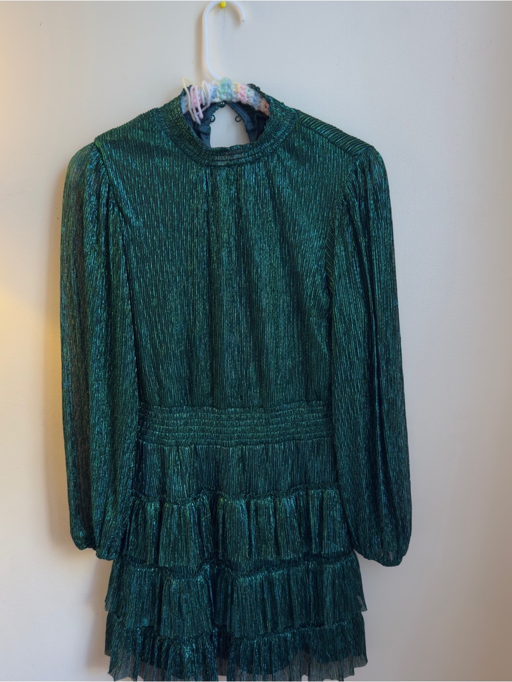 CeCe Emerald Green Metallic Tiered Long-Sleeve Dress